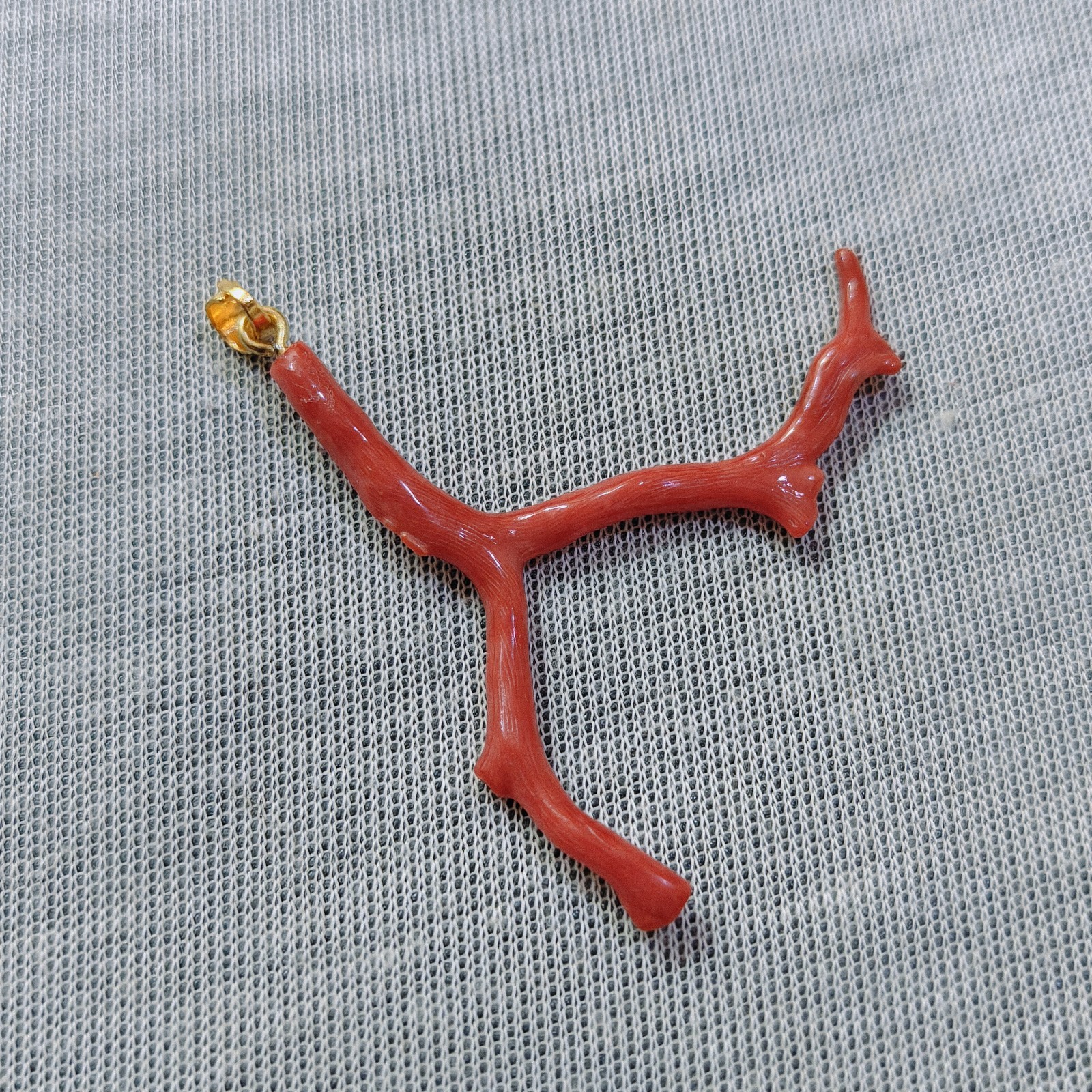 Natural Italian Red Coral Branch Brass Pendant Boho Ocean Gemstone Jewelry
