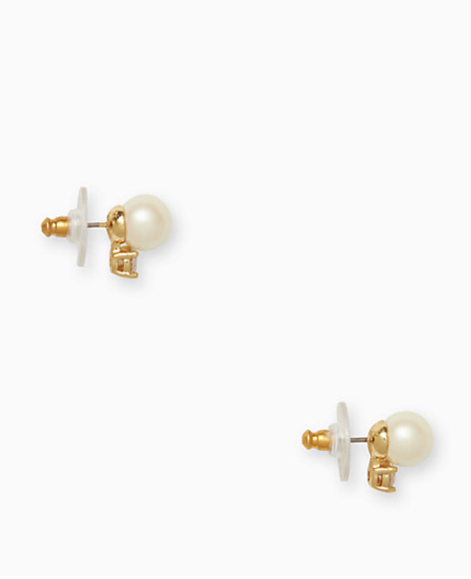 New KATE SPADE Pearls of Wisdom Studs Pearl and Chrystal Gold Plated w/ Dust Bag