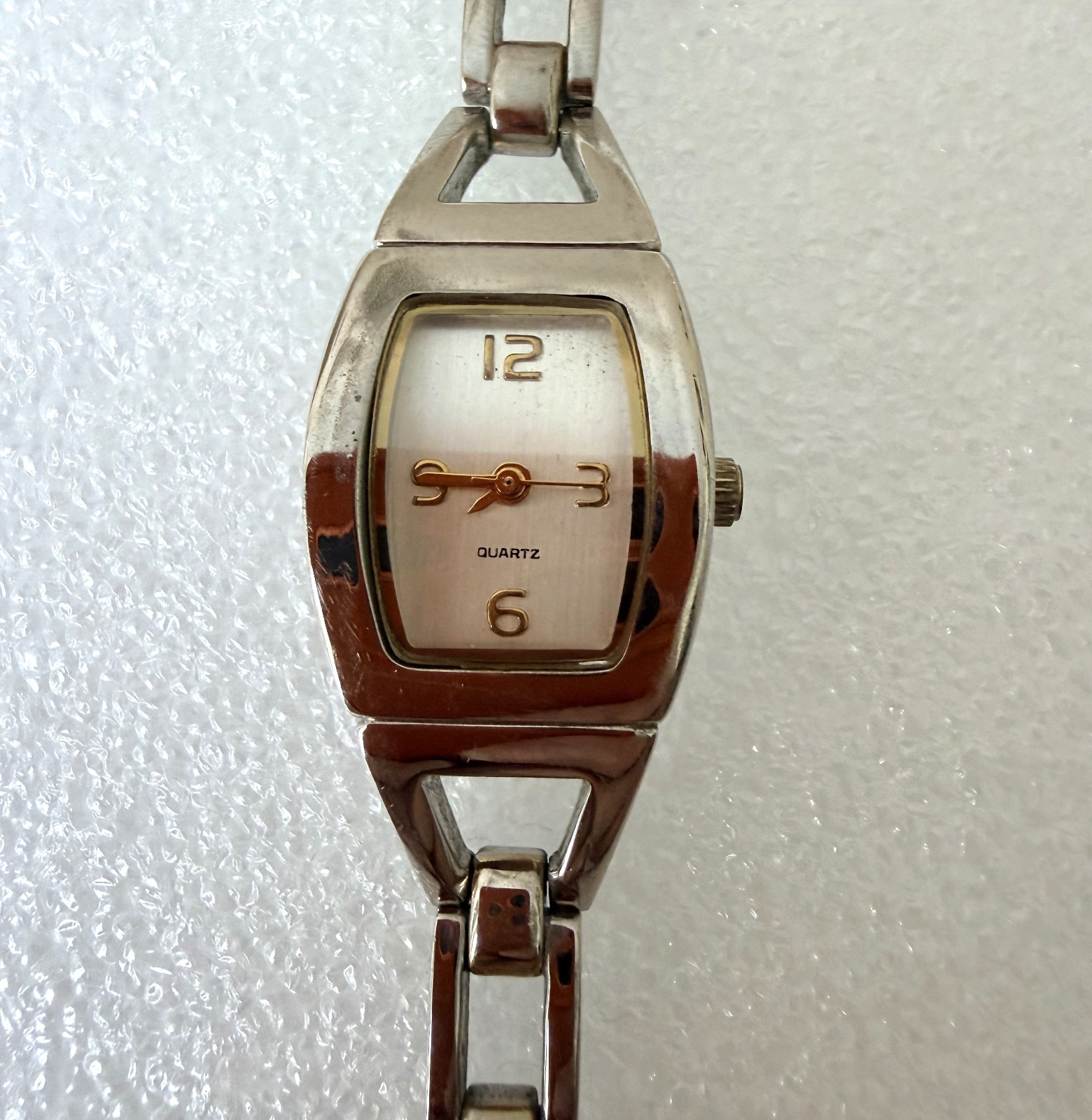 Vintage Silver Tone Open Link Bracelet Watch Gold Accent Japan Movt V377