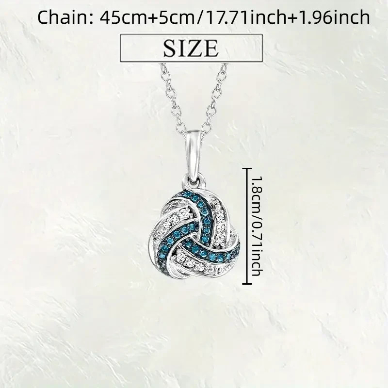 Sterling Silver Love Knot Pendant Necklace with Blue & White Sapphires