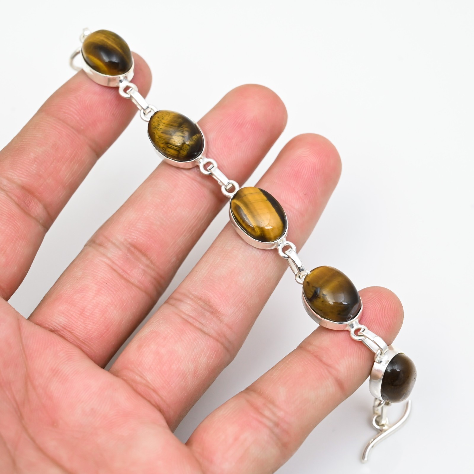 Tiger Eye Gemstone 925 Sterling Silver Handmade Bracelet Jewelry Gift For Love