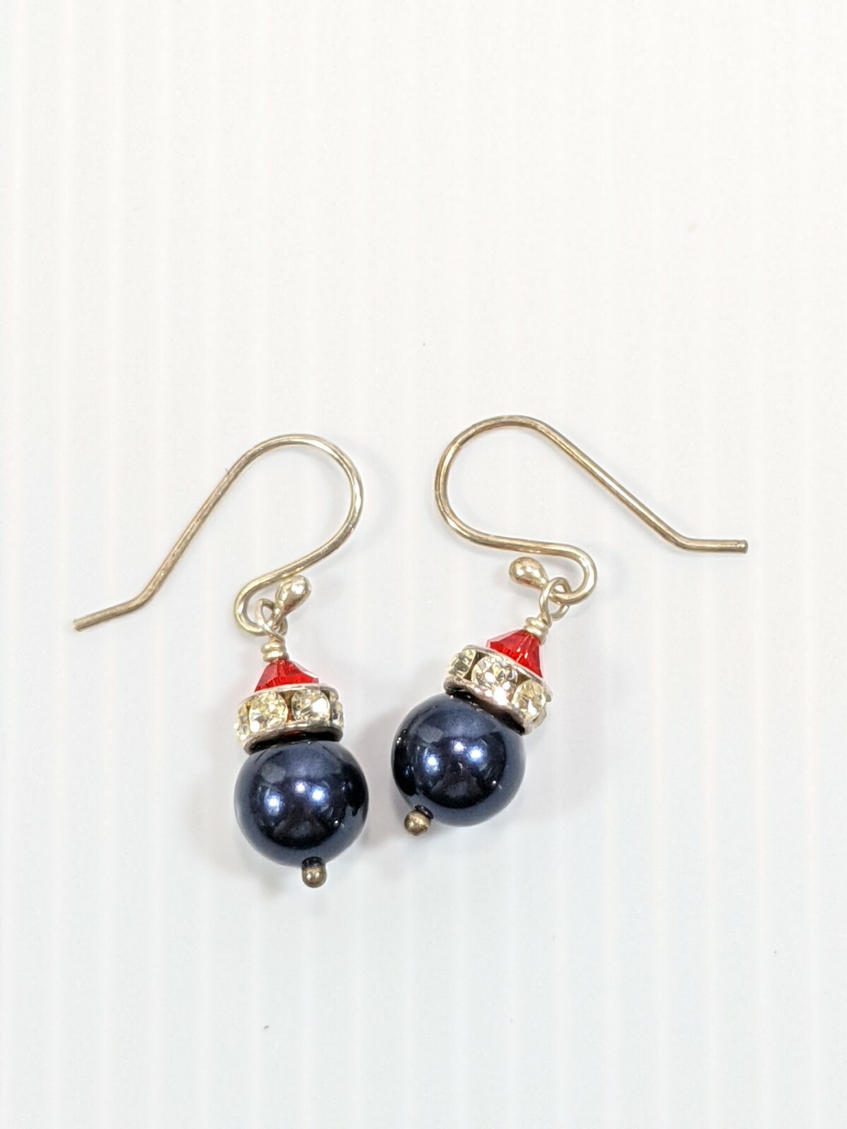 Sterling Silver 925 Red Crystal Blue Gray Faux Pearl Dangle Earrings 15048