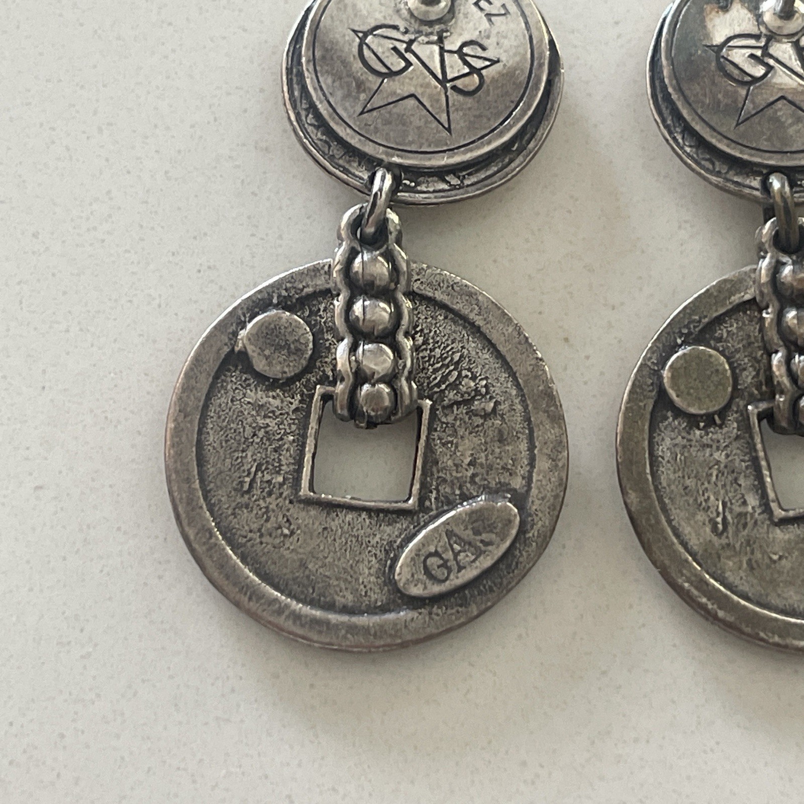 GAS Bijoux Beige Enamel Open circle Dangle Earrings sequins studs Peirced