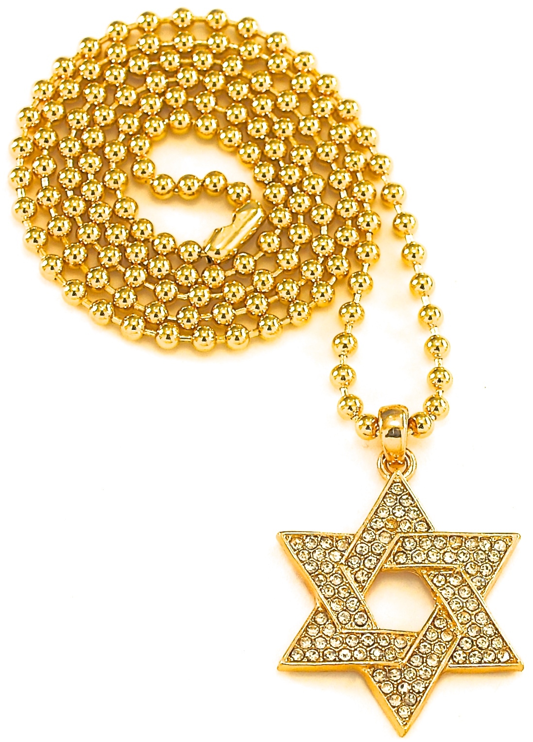 Star Of David New Rhinestone Pendant Necklace 27 Inch Ball Style Chain Religious