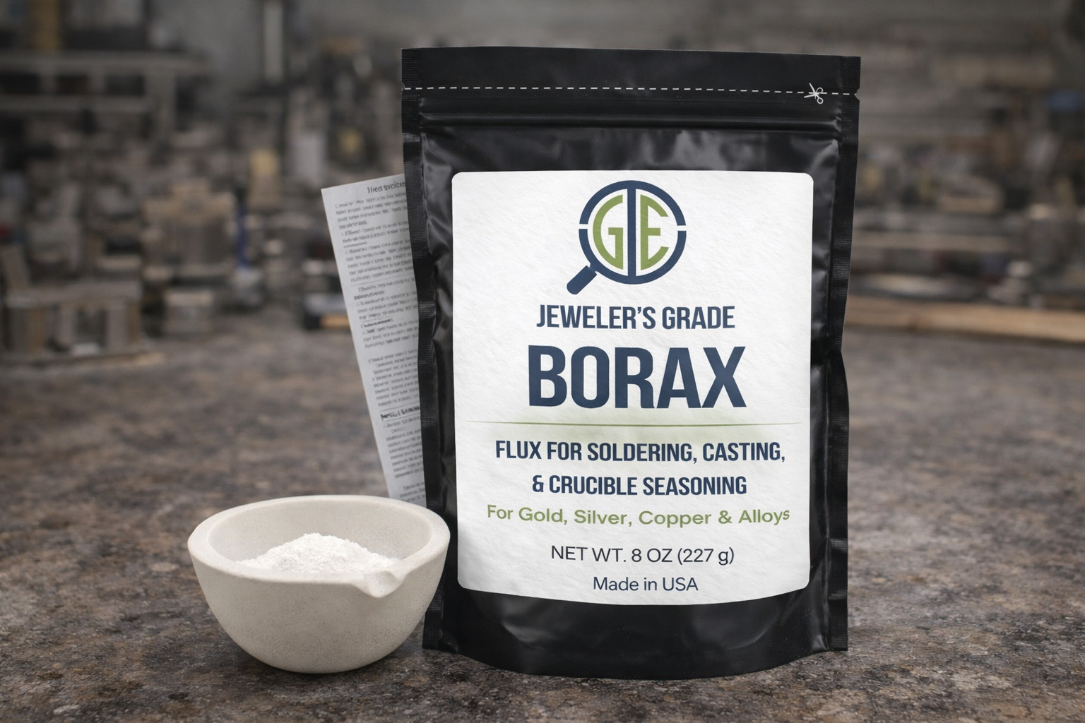 Borax Flux Kit 1 lb w/ 3″ Ceramic Crucible Jewelry Gold Silver Copper Melting