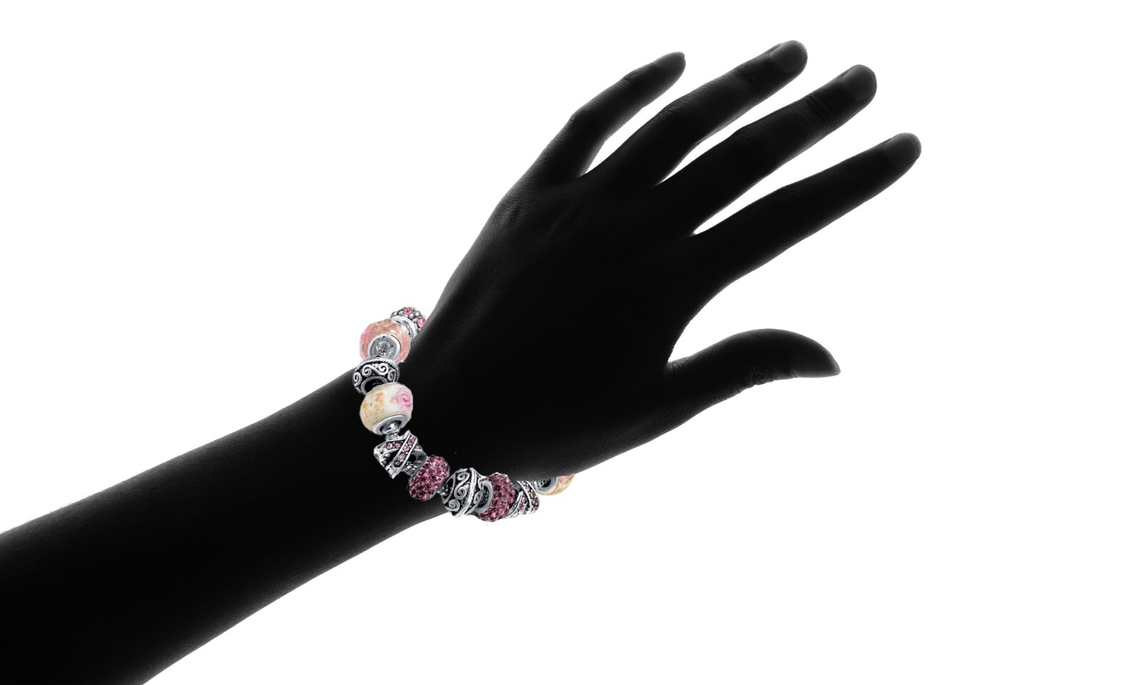 18K White Gold Plated Pink Crystal Charm Bracelet Made with Swarovski Elements