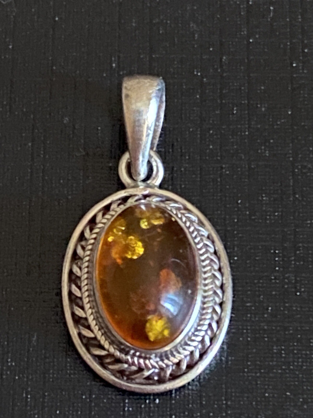 Sterling Silver 925 Pendant Amber Oval Small