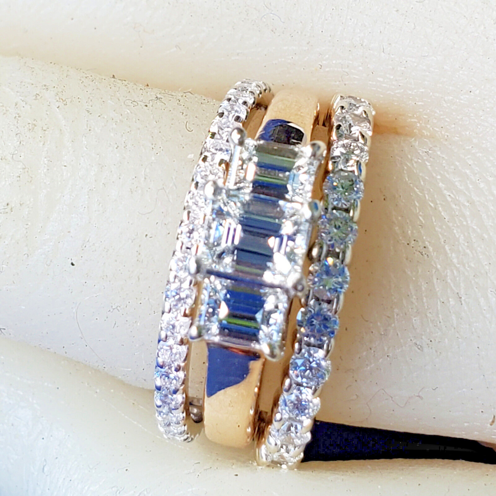 Original EARTH MINED DIAMOND Emerald cut Deco Engagement Ring Vintage 3 stone 7