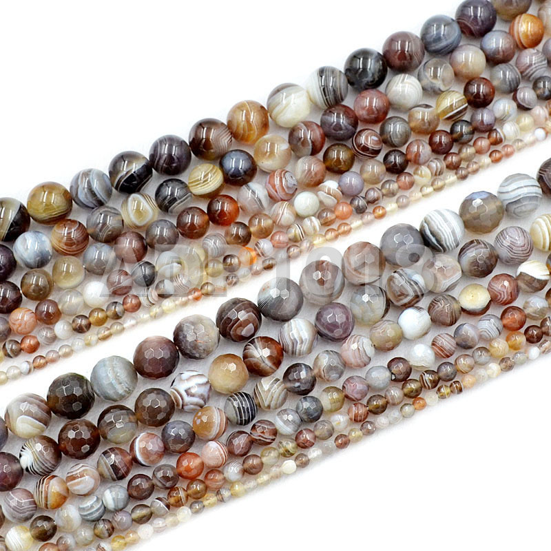 Grade AAA Natural Smooth & Faceted Botswana Agate Gemstone Round Beads 15’’