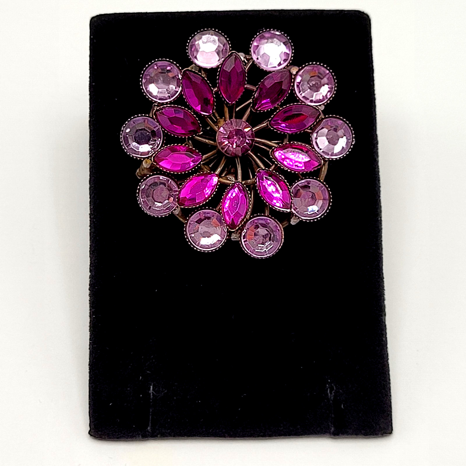 Purple Shades Floral Design Faceted Glass Rhinestone Metal Costume Brooch Pin