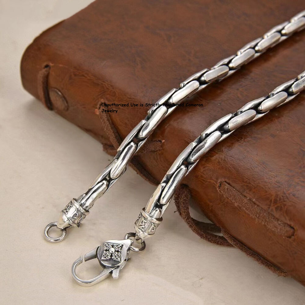 Real S925 Sterling Silver Chain 5mm Bamboo Snake Link Necklace 20-26inch L