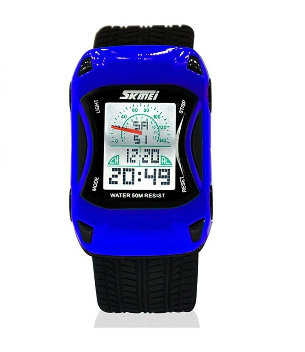 SKMEI Kids Alarm Date Racing Car Toy Digital Wristwatch Water Resistant 5ATM