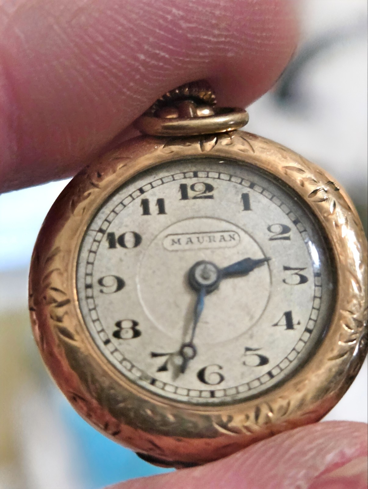 Mauran Gold Filled Yellow Gold Open Face Pocket Watch White Dial Arabic Numerals