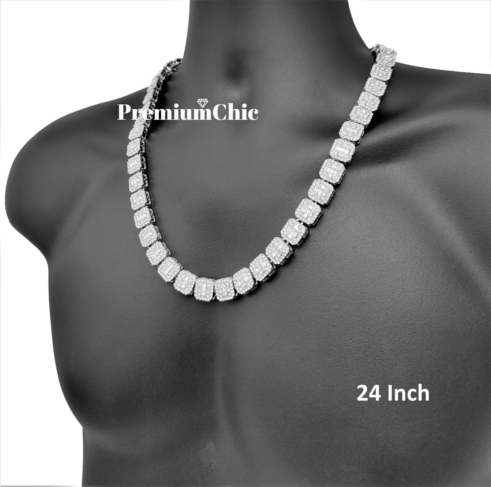 Baguette Cluster Tennis Chain Designer Necklace ICED Plated CZ Jewelry Men Women