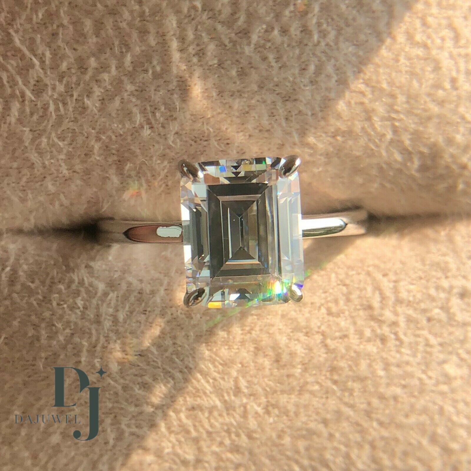 Moissanite Solitaire Engagement Ring Solid 14K White Gold 1.50 Carat Emerald Cut