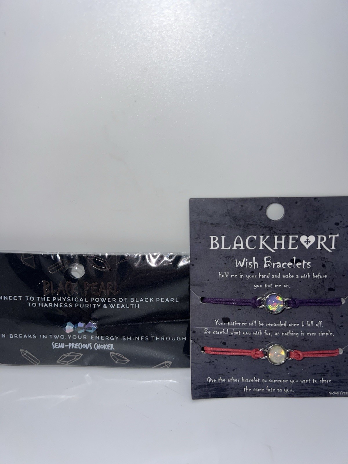 New Set Of 2 Hot Topic Blackheart Wish Bracelets & Semi-Precious Choker