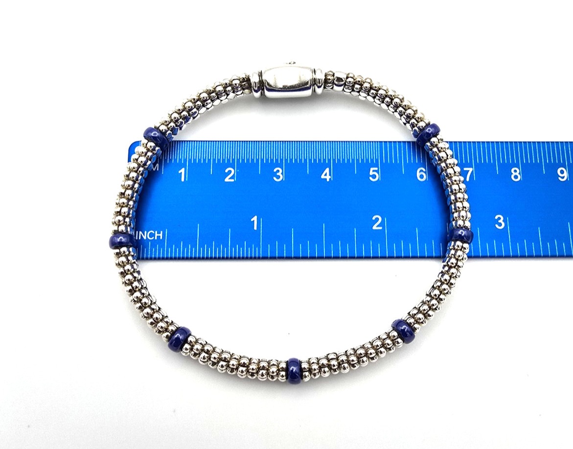 LAGOS Caviar 6mm Sterling Ultramarine Blue Ceramic 7 Station Bracelet & Pouch