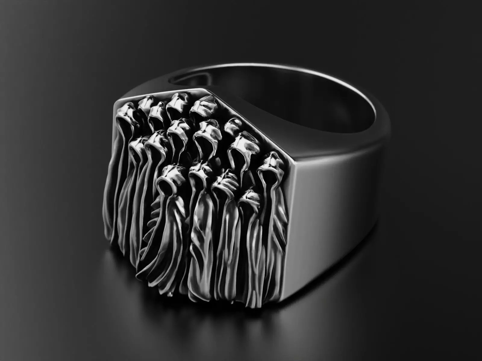 Oxidized Men’s Creepy Ghost Gothic Punk 925 Sterling Silver Statement Rings