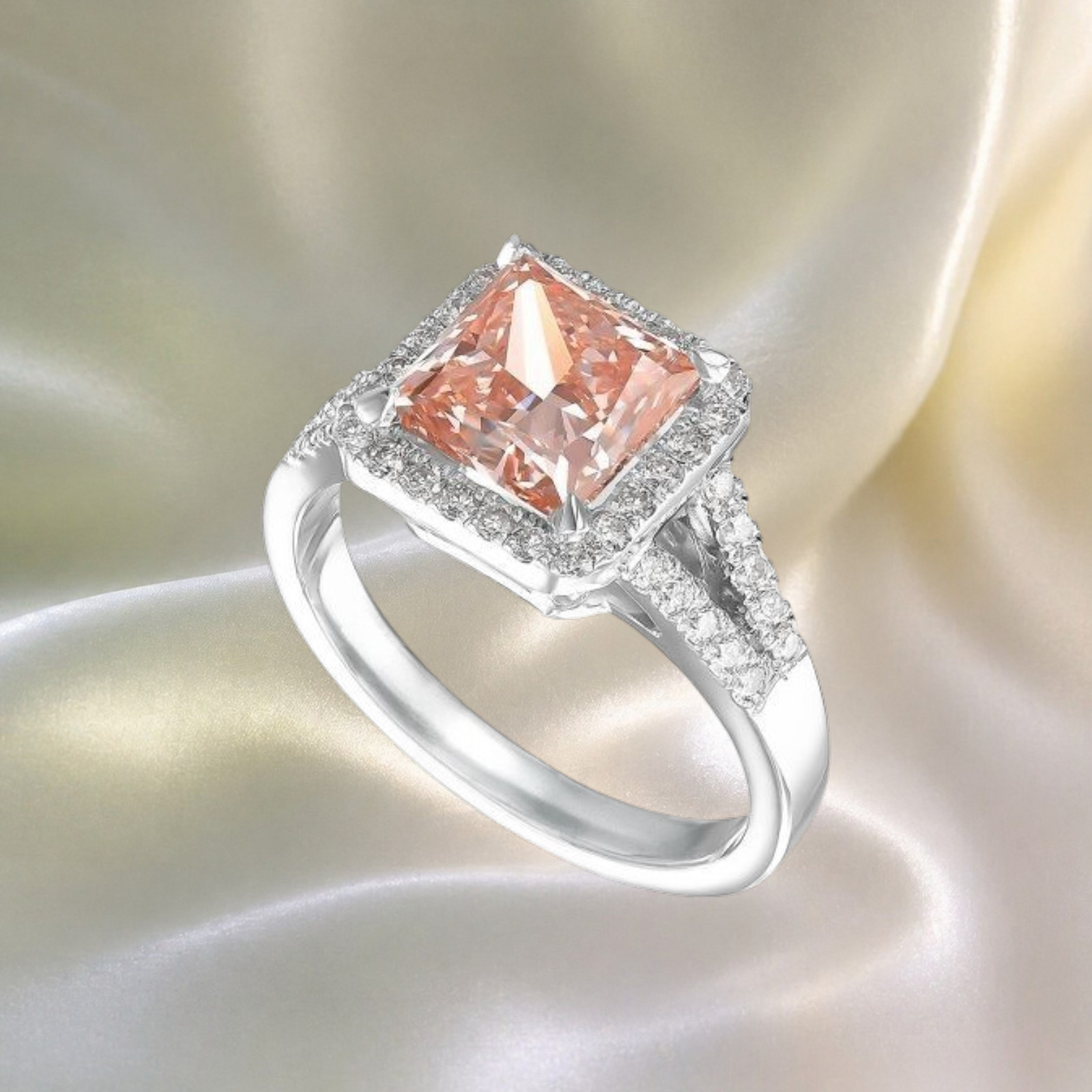 Fancy Vivid Pink Princess Cut 3.00 Ct IGI Lab Grown Diamond Ring 18k White Gold