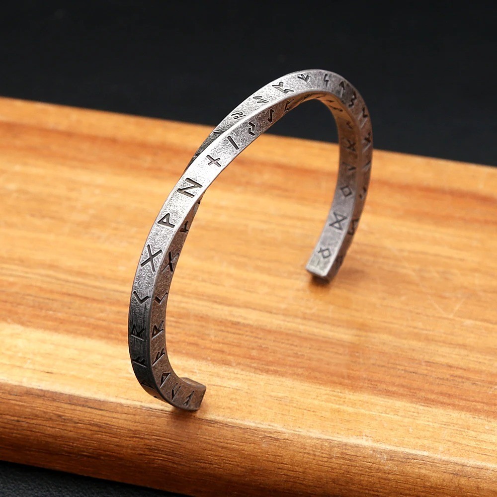 Bracelet d’ouverture Mobius en acier inoxydable 316L, Runes Viking, pour hommes