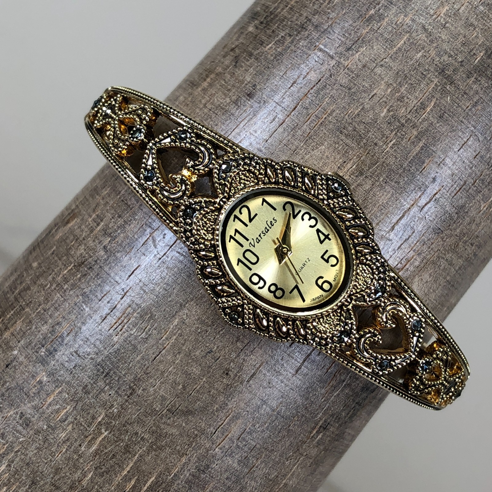 Varsales Women V4956-10 Dress Marcasite Gold Tone Quartz 21mm Watch 6 3/4″