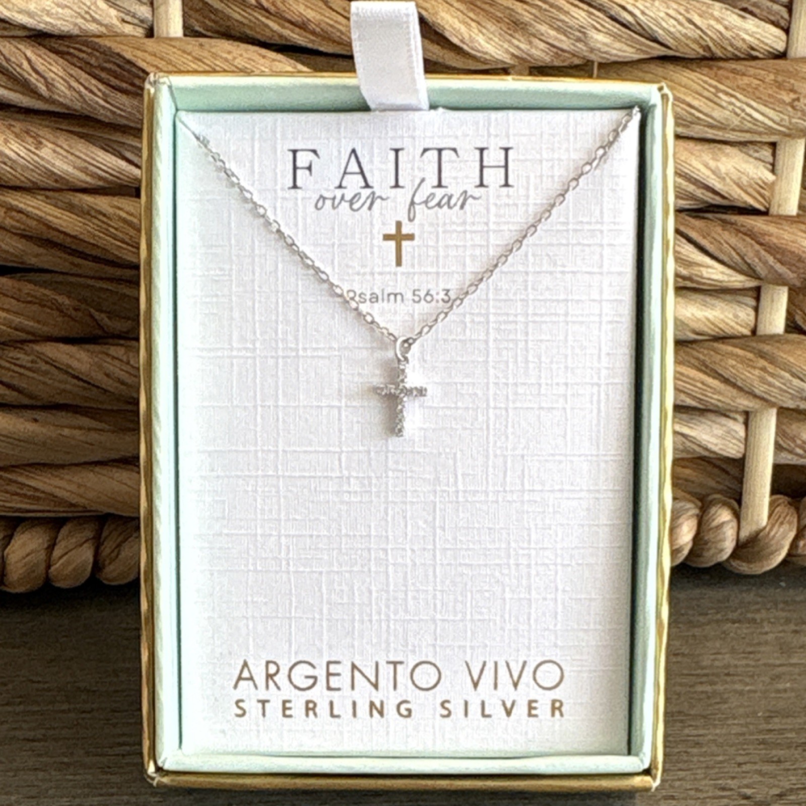 Argento Vivo Sterling Silver 925 Cross Pendant Necklace Religious Psalm 56:3