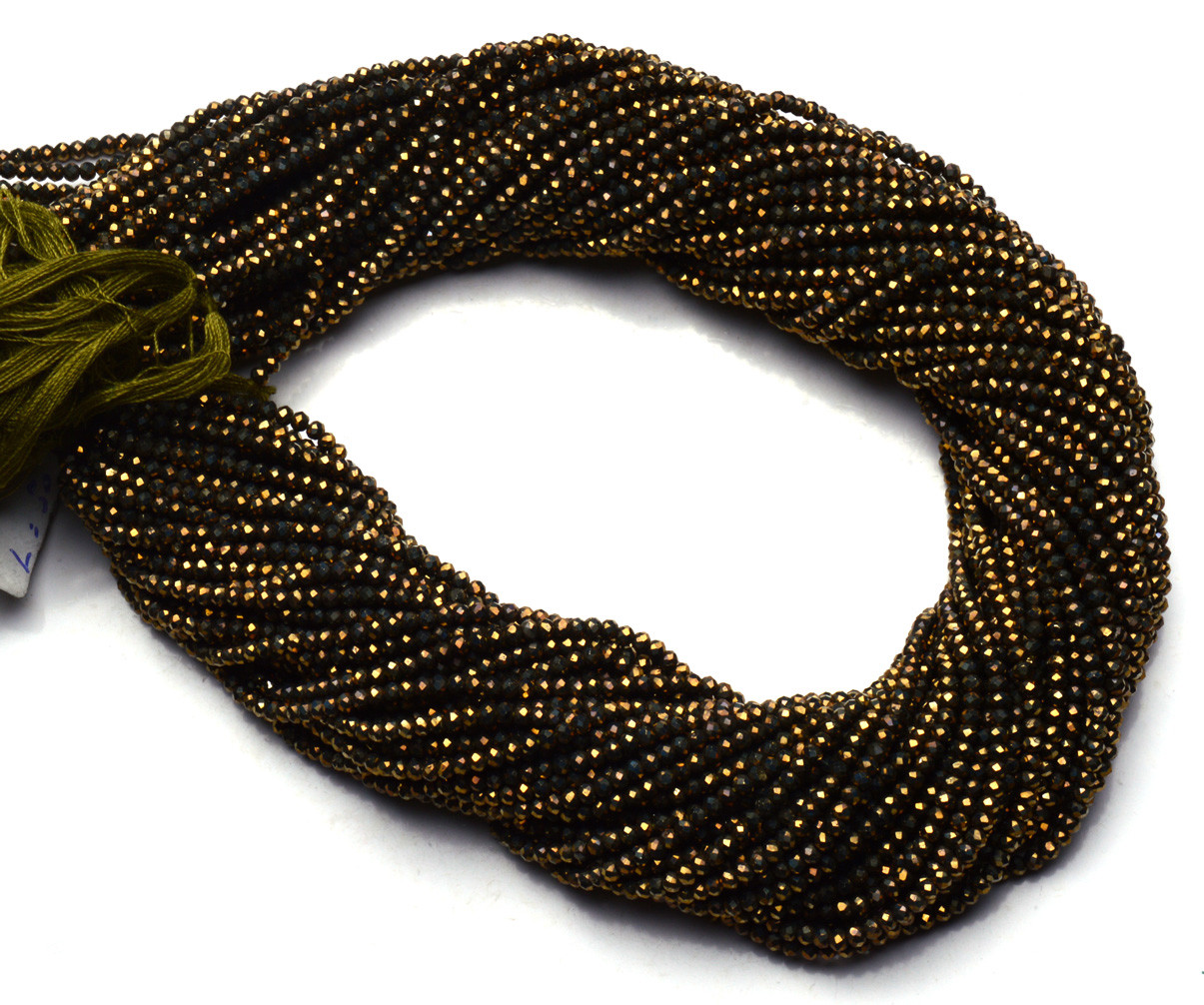 Natural Gemstone Golden Pyrite Micro Faceted 2.5MM Round Beads 13″ Strand