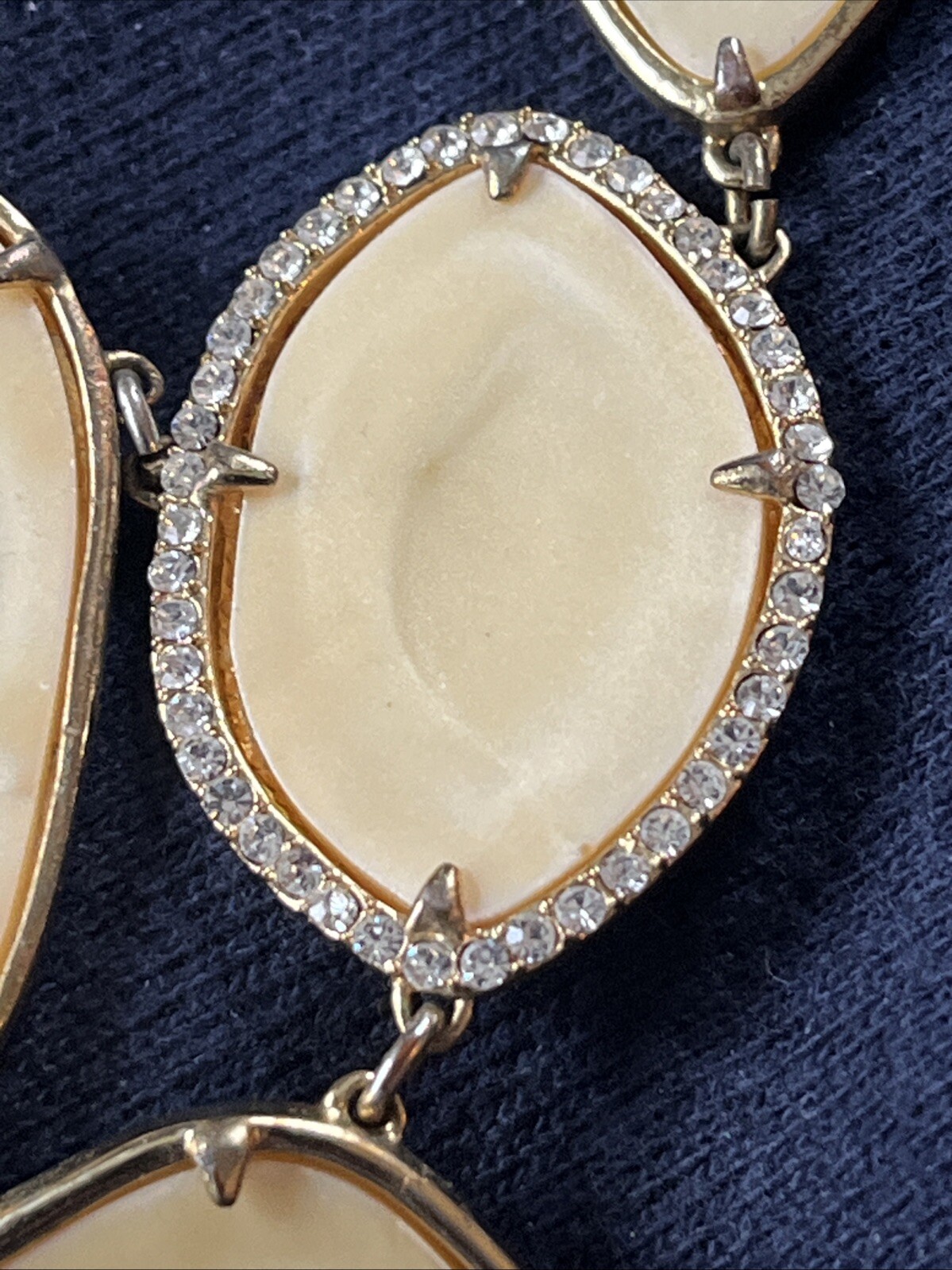 Stella & Dot Cream Faux Stone Ivory Clear Crystal Bib Gold Fiona Necklace