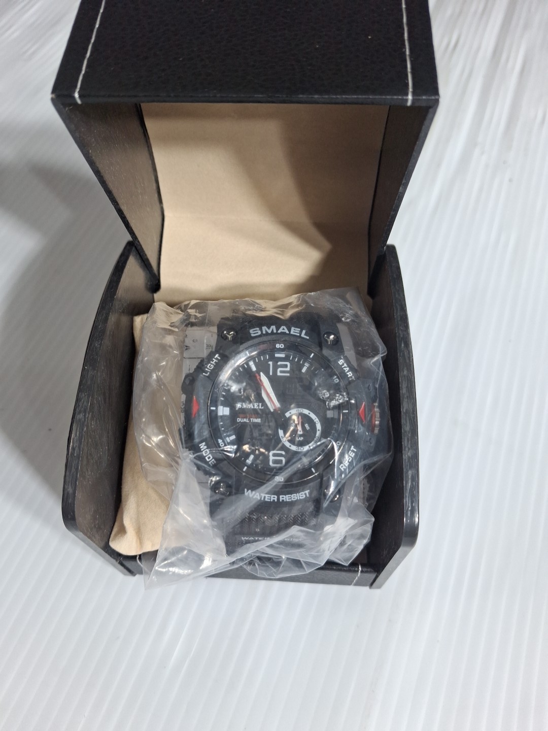 smael mens sport watch dual display lid waterproof 5bar black with box