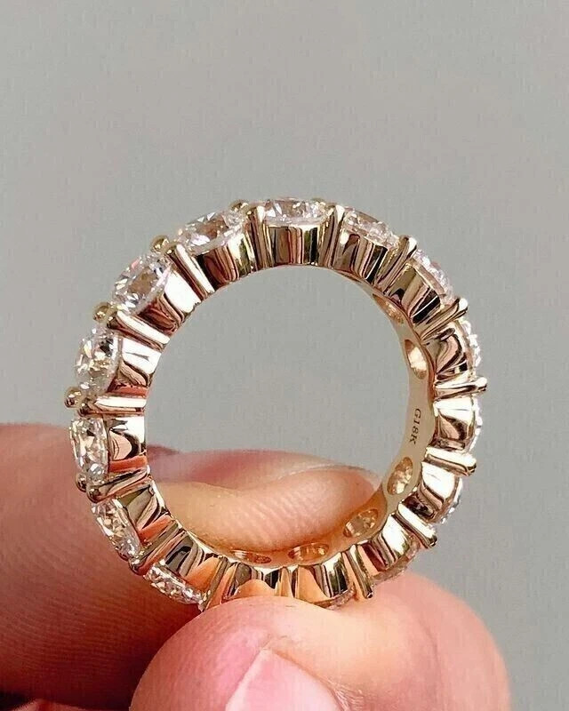 Fine Diamond Eternity Band 5 Carat Lab Grown Round Cut 14k Rose Gold VVS E F CVD