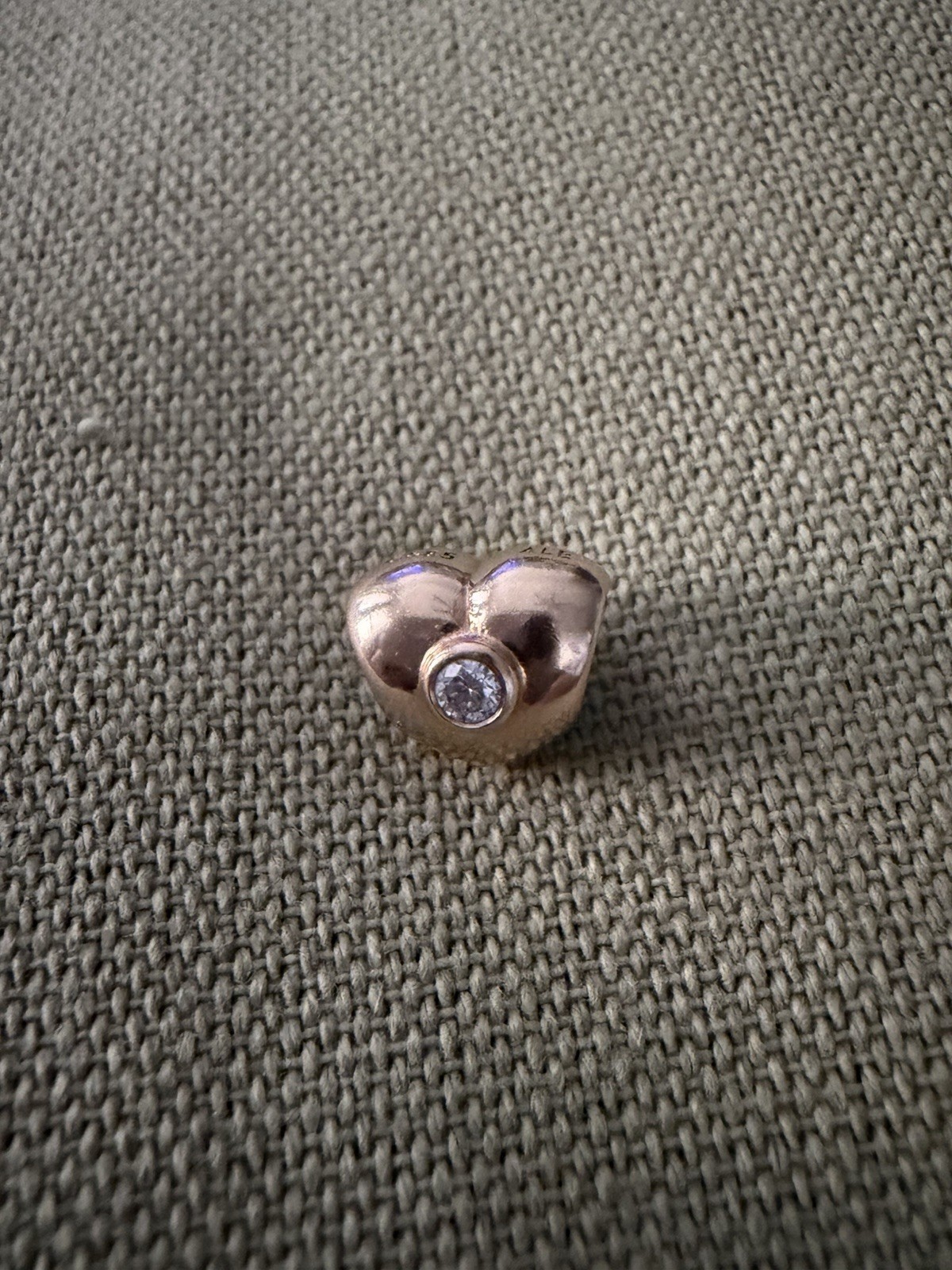 Authentic Pandora 14K Gold Heart Charm Two Diamonds Retired 585 Rare ALE