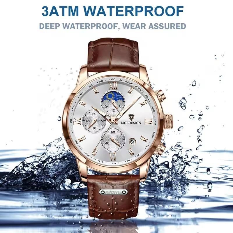 Men’s Watches Quartz Luminous Date Dial Waterproof Leather Business Wristwatch