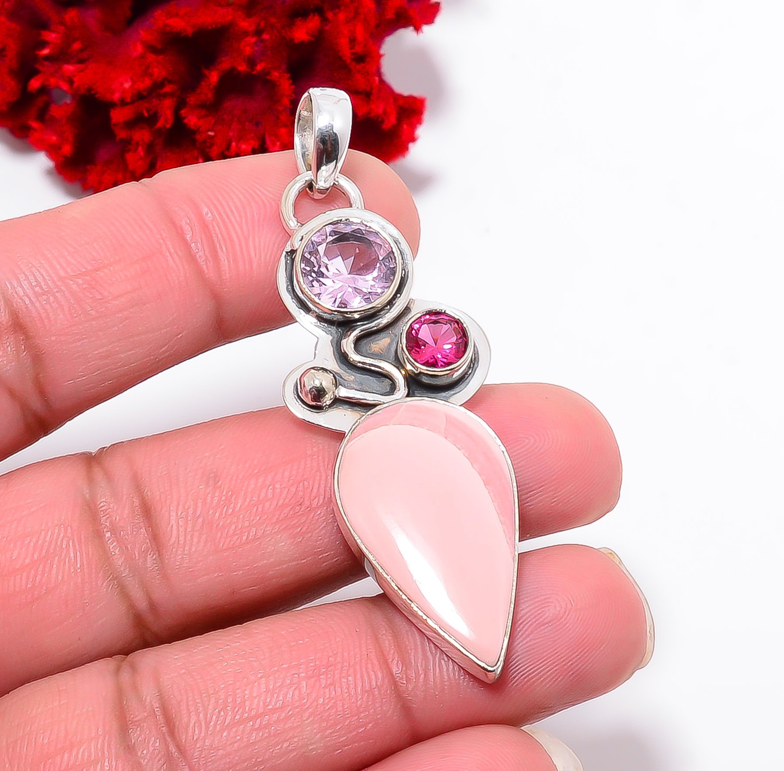 Pink Opal – Australia & Pink Kunzite 925 Sterling Silver Pendant 2.34″ P94352