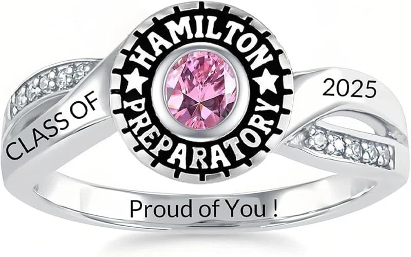 Class Ring For Women High school 2025 Round Gemstone 925 Silver Graduation Gift