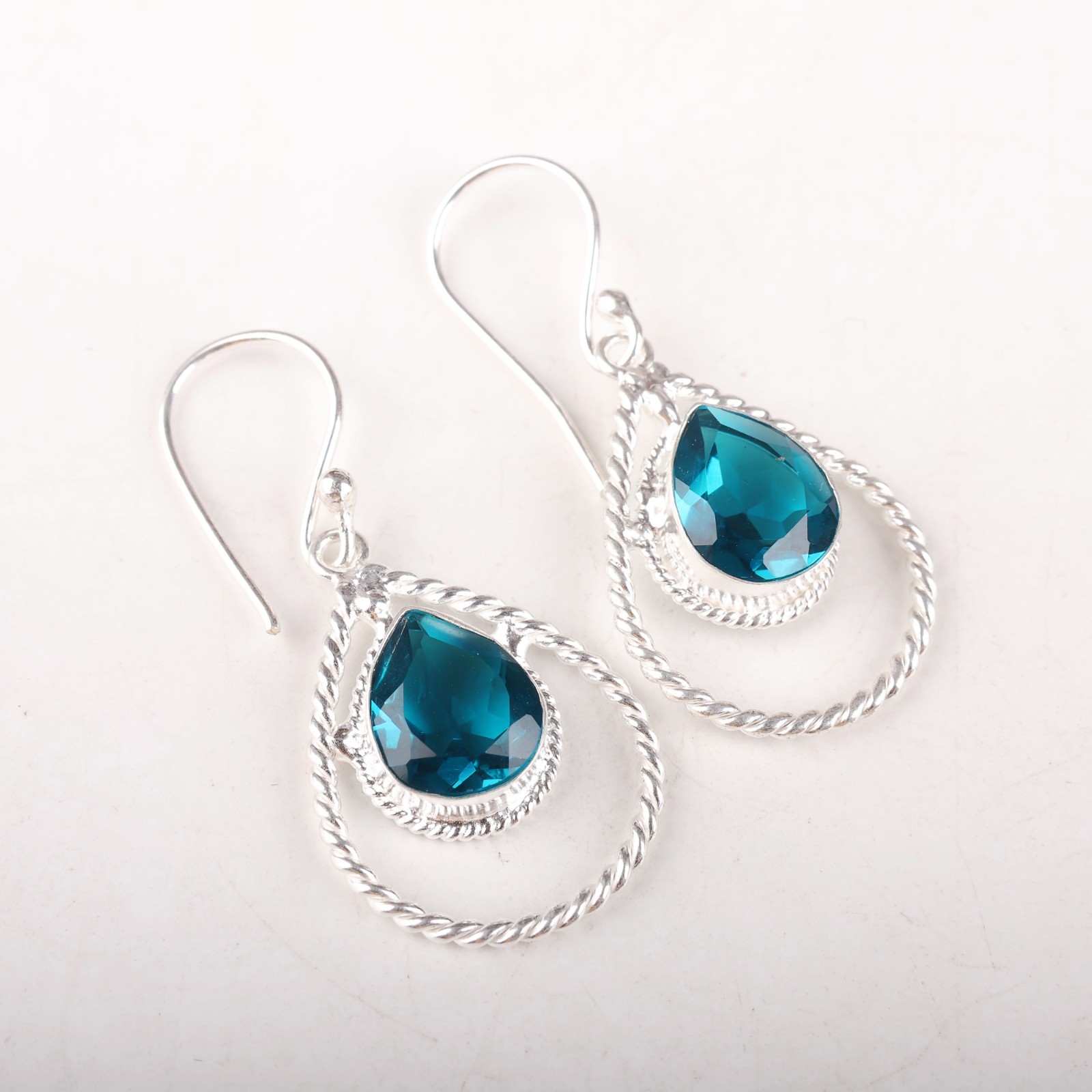 Sterling Silver Natural Apatite Gemstone Drop Earrings For Women Jewelry 1.7”