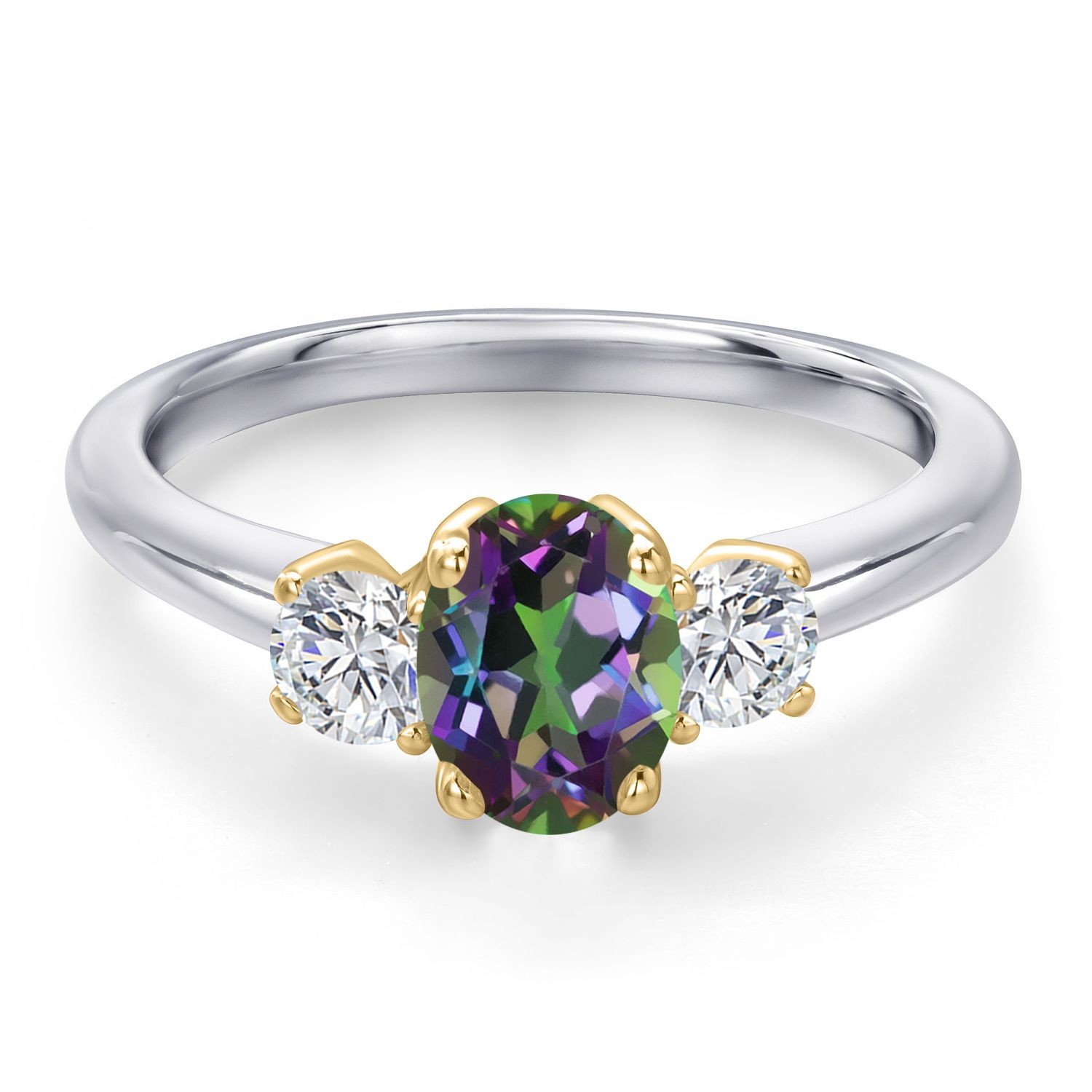 925 Silver and 10K Yellow Gold Green Mystic Topaz and Lab Grown Diamond