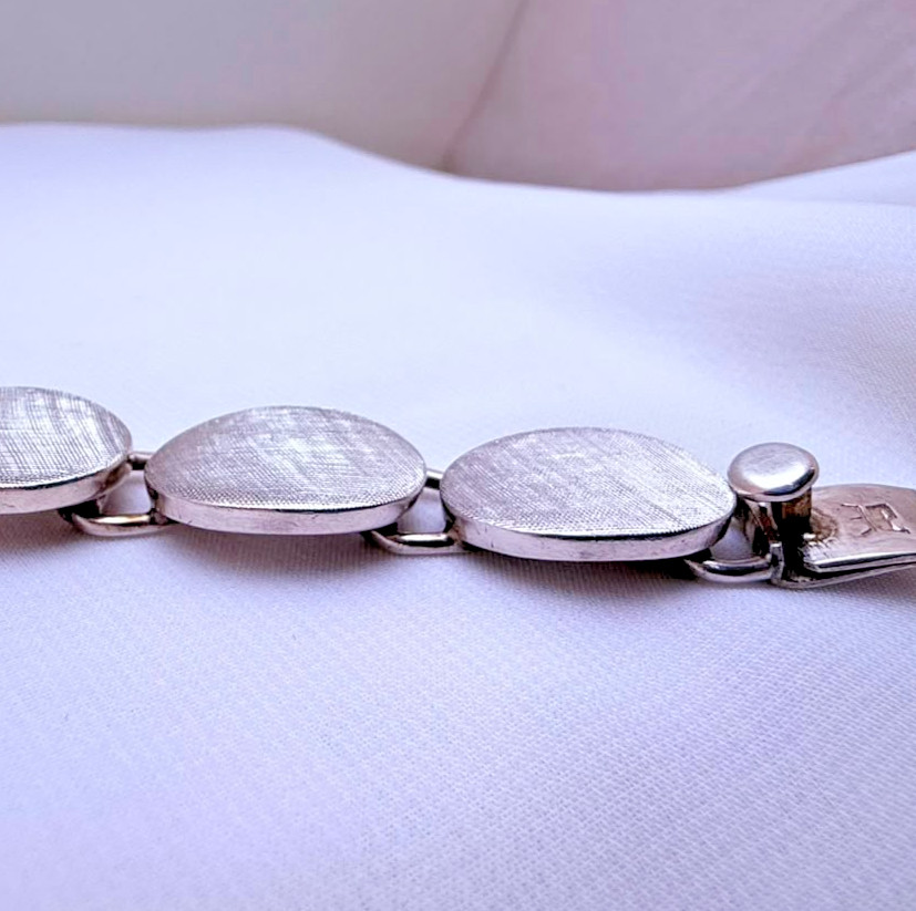 Vintage Belgiorno 900 Silver Modernist Oval Link Bracelet 1970s Argentina 7.25in