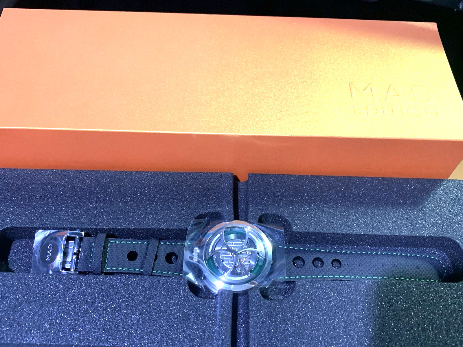 MB&F M.A.D Edition Men’s Watch Swiss Automatic Green Skeleton Dial Rubber Strap