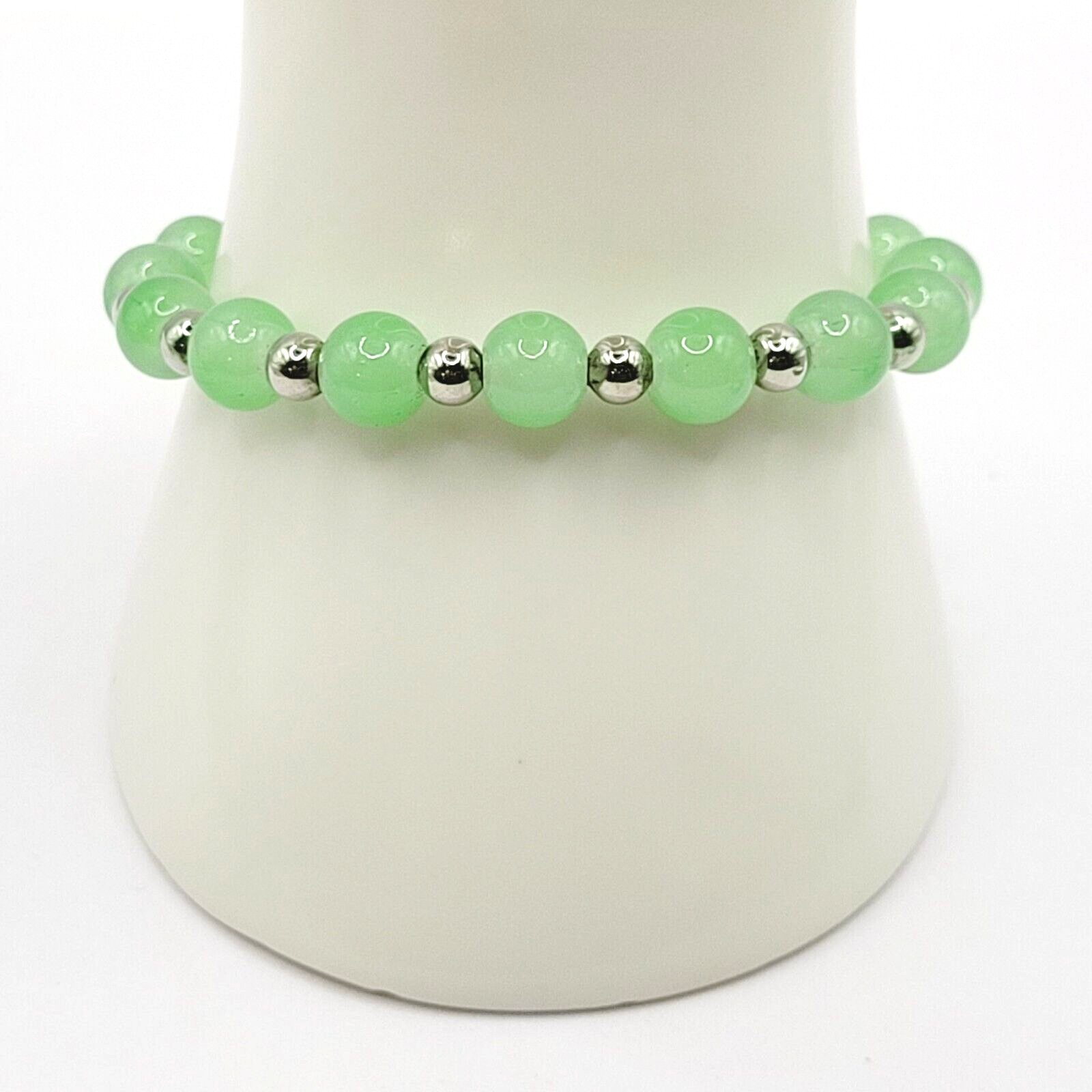 Modern Three Glass Bead w Rhinestone Jade Milky Glass Color Stretch Bracelet Set