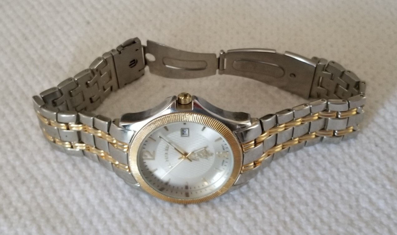 U.S. Polo Assn. Two Tone Date Watch USC80001 Silver Dial Link Band 7.5″ New Batt