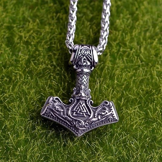 Mens Viking Necklace 2 Pack Stainless Steel Chain Braided Leather Cord Mjolnir