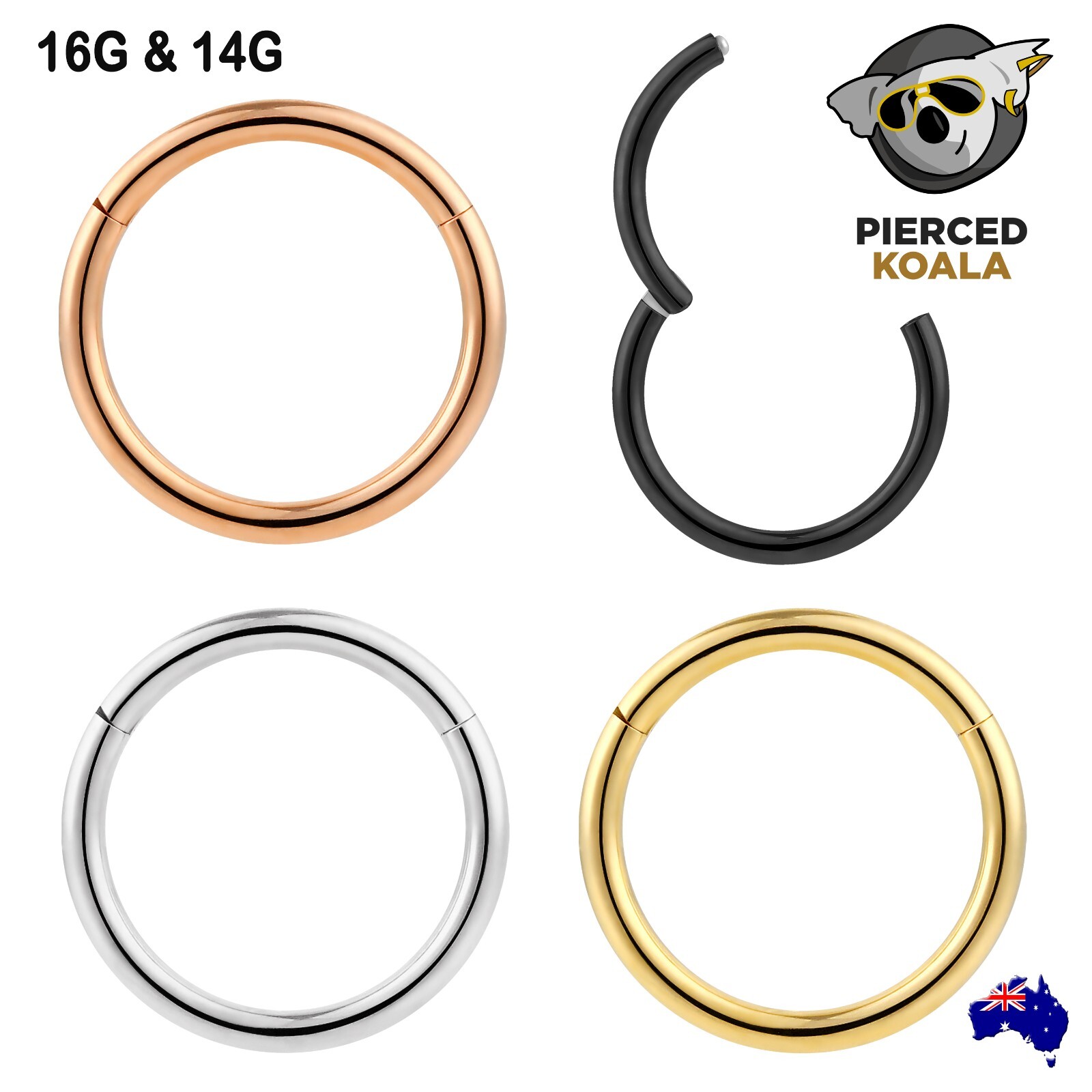 2Pcs Titanium 16G 14G Hinged Segment Septum Tragus Nose Lip Ring Sleeper Earring