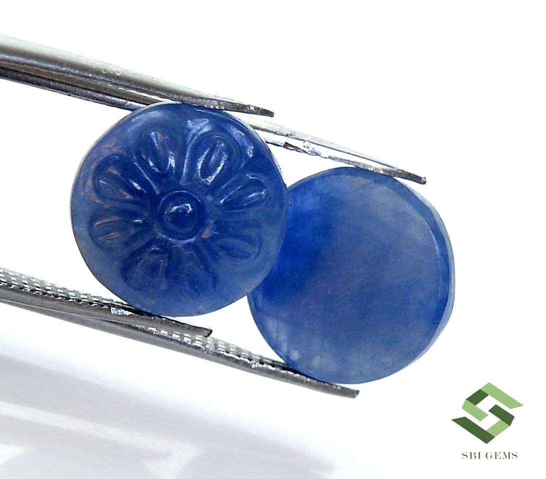 11.50 mm Natural Blue Sapphire Hand Made Carving Pair 10.97 CTS Loose Gemstones