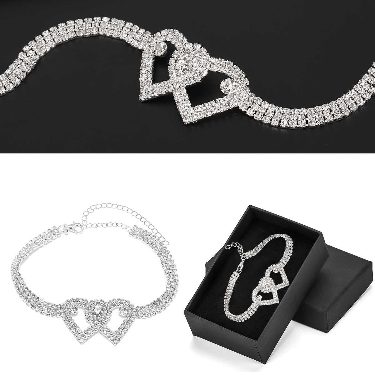 Double Heart Anklet Bracelet Love Barefoot Chain Bling Crystal Ankle Bracelet US