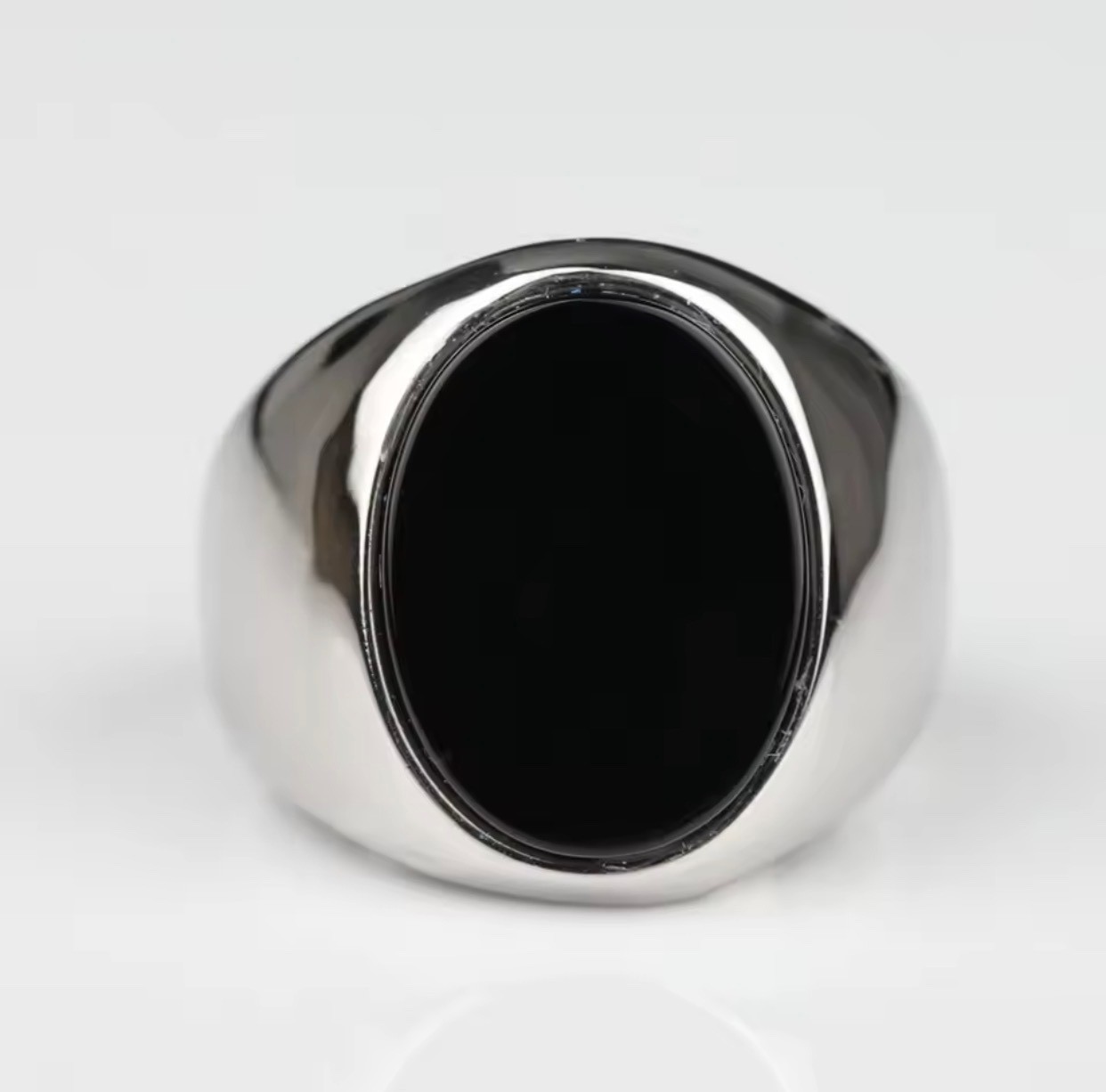 Men’s Ring High Quality 316L Stainless Steel Gold Silver Color Black Onyx Oval