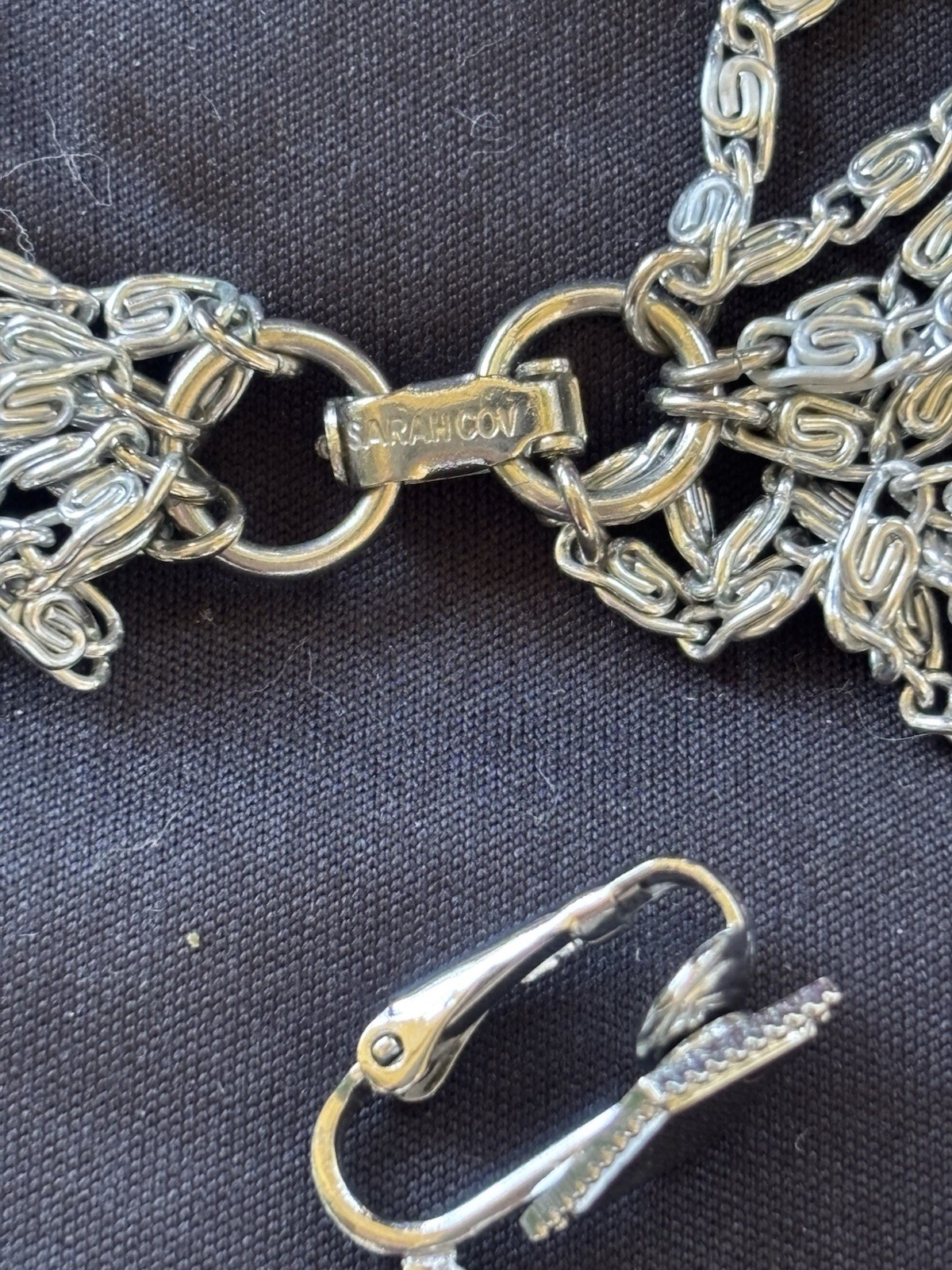Sarah Coventry Signed Silver Tone Chain Necklace Tassel Dangle Earrings Set