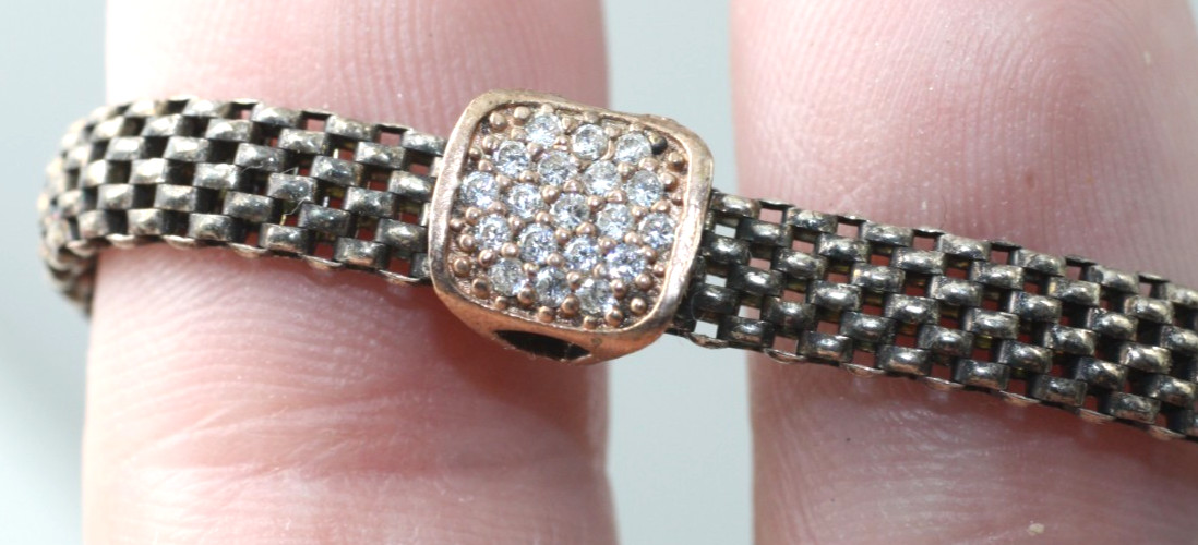 SXI 925 sterling silver vermeil charm mesh chain slide bolo bracelet 6-8″