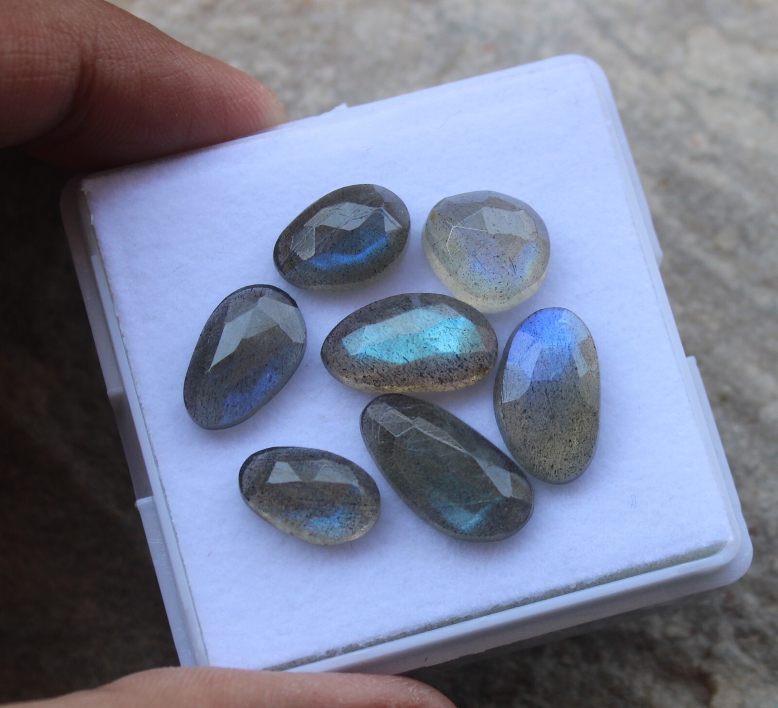 12 Pieces Labradorite Blue Sheen Rose Cut, 53.75 Carats Natural Blue Fire Labrad