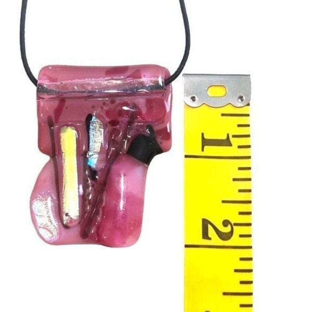 NEW Artist Made Pink Mixed Media Fused Glass Statement Necklace on Stretch Cord