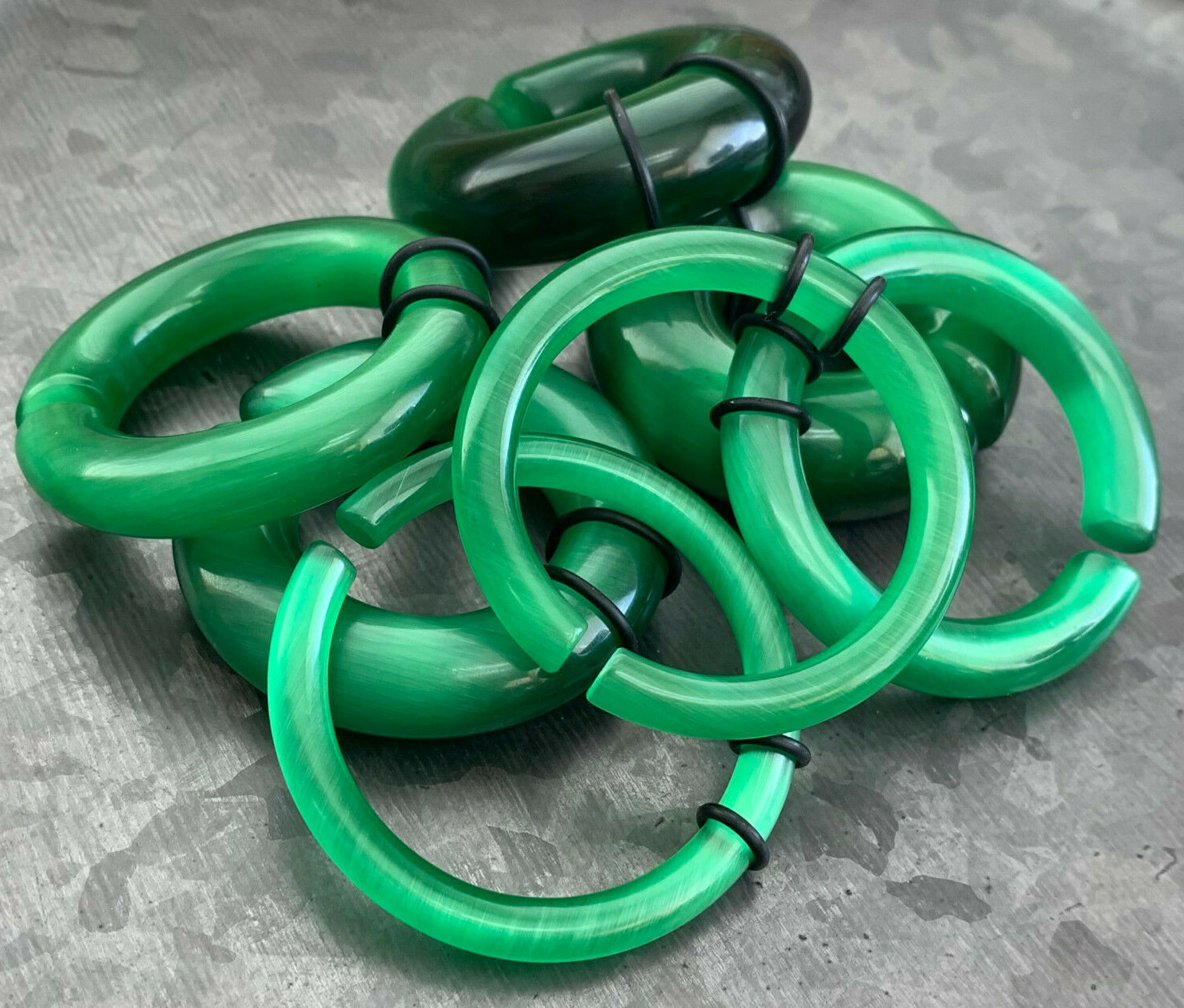 PAIR Deep Green Cat Eye Large Stone Hoops Glass Hanger Ear Plug Gauge Tunnel